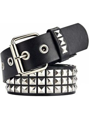 Women's Black Metal Punk Rock Rivet Belt with Bright Pyramid Studded